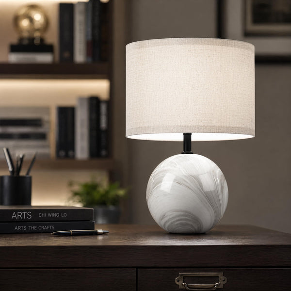 Ceramic Marble Table Lamp with Linen Shade — 3-Way Color Changing