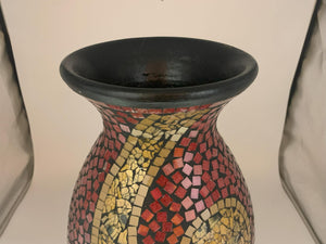 Mosaic Terracotta Floor Vase – 24 Inch Tall Cylinder, Ruby Red & Gold