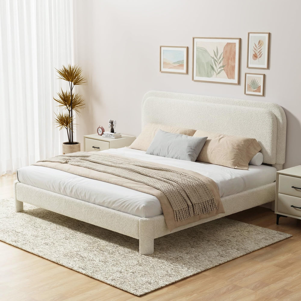 King Size Boucle Upholstered Bed Frame