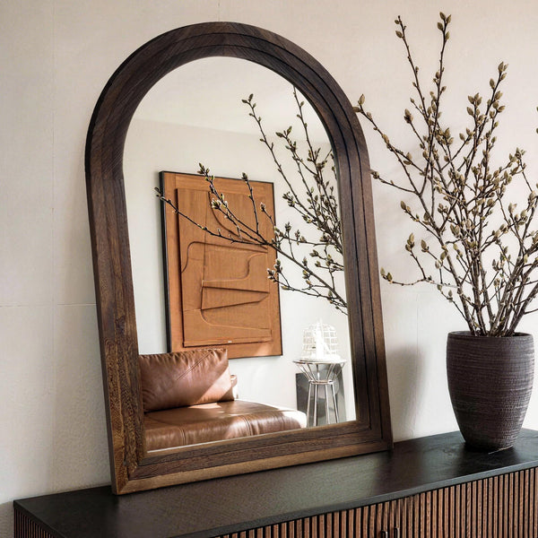Arched Wood Frame Wall Mirror