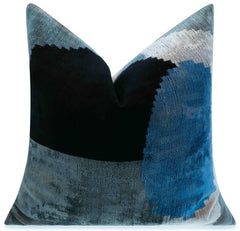 Velvet Throw Pillow – Blue & Black Abstract, 20x20"