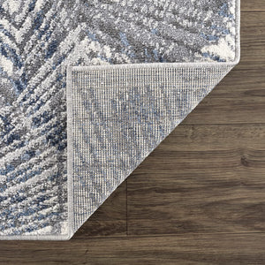Palm Leaves Blue Grey Area Rug
