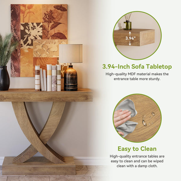 Rustic Entryway Console Table with X-Frame, 43.3 Inch, Brown