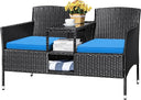 Outdoor Rattan Loveseat with Built-In Table & Storage