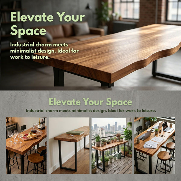 Farmhouse Narrow Bar Table – Solid Wood, Industrial Style