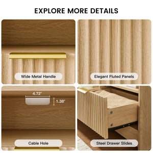 59" Fluted TV Stand with Storage Drawers – Natural Oak