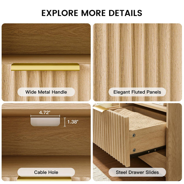 59" Fluted TV Stand with Storage Drawers – Natural Oak