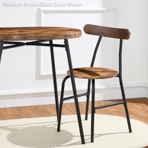 3-Piece Oval Dining Table Set with 2 Chairs — Metal Frame & Curved Backrests