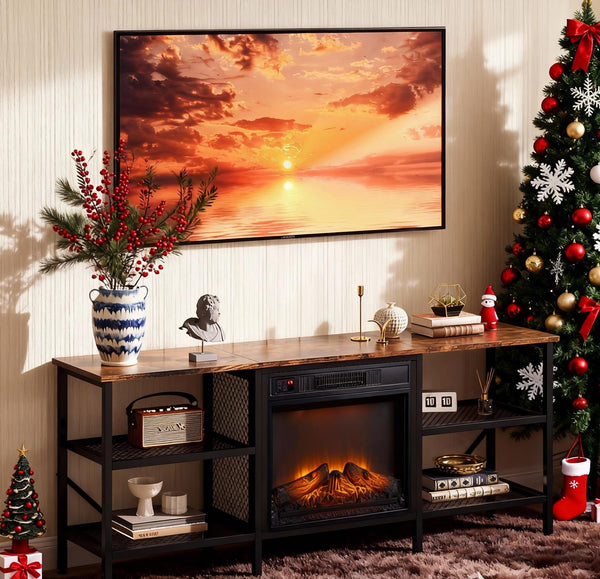 Industrial Fireplace TV Stand 58 Inch with Electric Heater