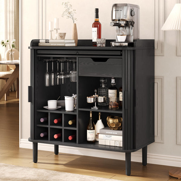 Mid-Century Modern Bar Cabinet with Charging Station