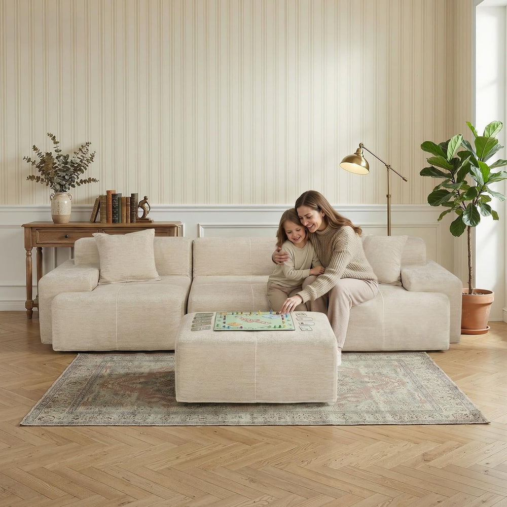 Modular Sectional Sofa with Ottoman – Chenille Cloud Couch