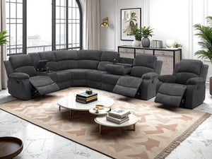 L-Shape Sectional Reclining Sofa Set with Drop-Down Table & Storage Console