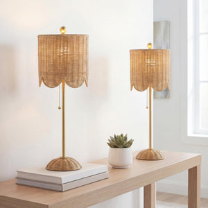 Coastal Rattan Table Lamp Set of 2 with Brass Gold Base
