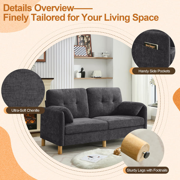Chenille Loveseat Sofa with Storage Pockets