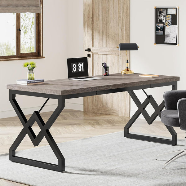 63-Inch Large Executive Office Desk with Metal Frame