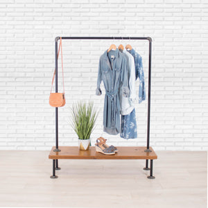 Industrial Pipe Clothing Rack with Wood Shelf
