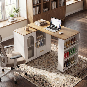Rolling Kitchen Island with Extendable Table & Storage