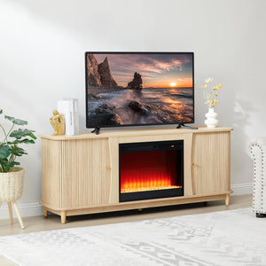 Fireplace TV Stand with Sliding Doors & Storage