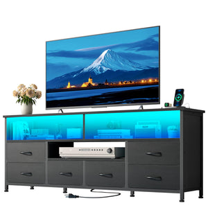 55" LED TV Stand with Drawers, Power Outlets & LED Lights