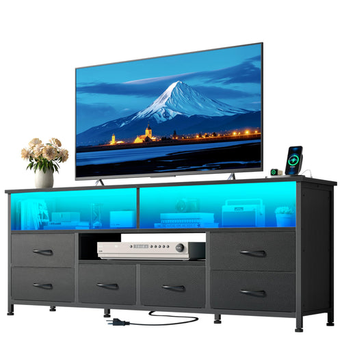 55" LED TV Stand with Drawers, Power Outlets & LED Lights