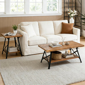 2-Tier Solid Wood End Table with Storage Shelf