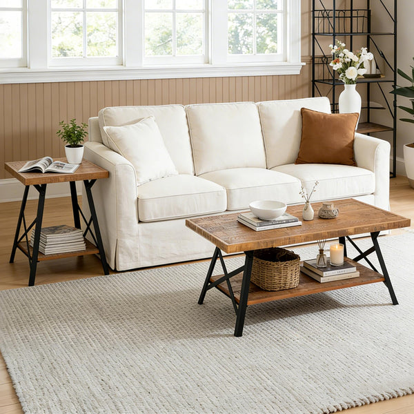2-Tier Solid Wood End Table with Storage Shelf