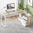 55-Inch Reversible L-Shaped Computer Desk – 3 Drawers, Monitor Stand & Storage Shelves
