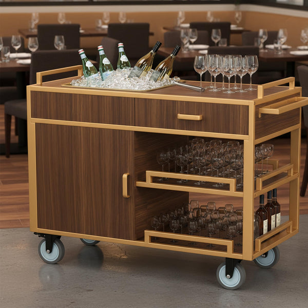 3-Tier Bar Cart with Wheels & Storage | Dark Walnut