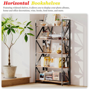 5-Tier Folding Bookshelf, No-Assembly Industrial Storage Shelves
