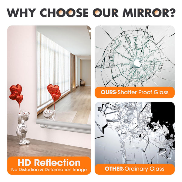 Wall-Mounted Tempered Glass Gym Mirror 55"L x 21"W – Set of 2