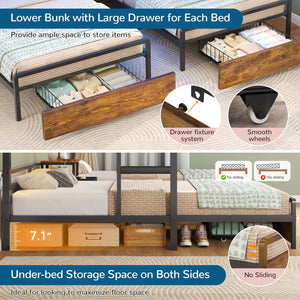Triple Bunk Bed Twin Over Twin with LED Lights & Storage