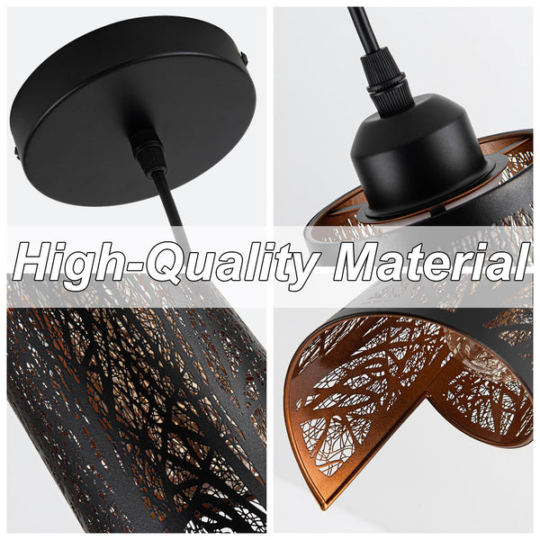 Black Gold Hollow-Carved Pendant Light – Farmhouse Metal Fixture