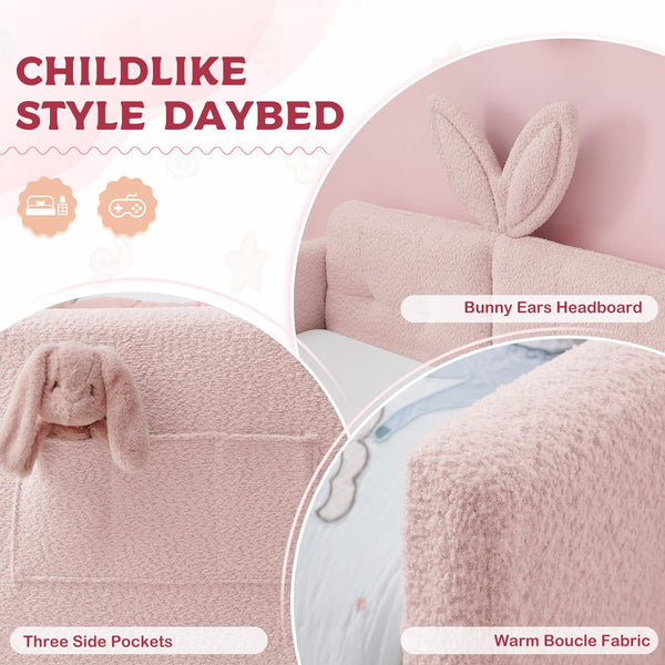 Kids Upholstered Twin Daybed Frame with Bunny Ear Headboard