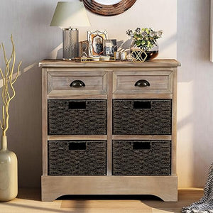 Farmhouse Storage Cabinet with 2 Drawers & 4 Baskets