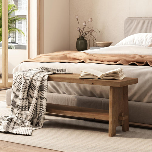 Solid Wood Farmhouse Entryway Bench