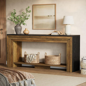 70.9-Inch Farmhouse Console Table with Storage Shelf