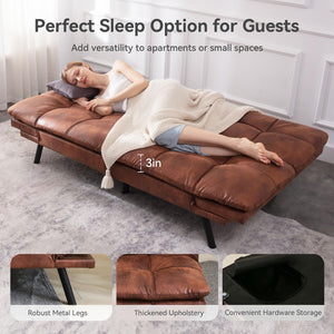 71" Convertible Futon Sofa Bed with Adjustable Backrest & Armrest