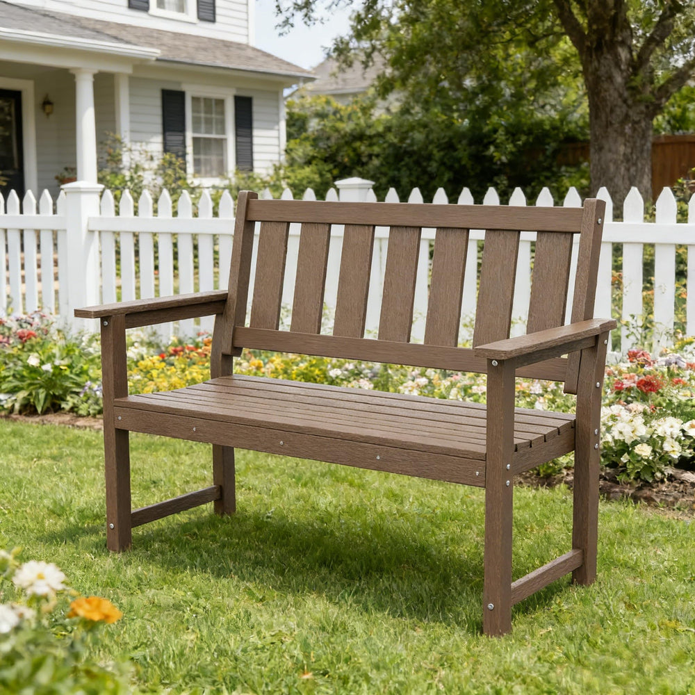 HDPE Outdoor Garden Bench – 2-Person Weatherproof Patio Bench