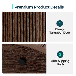 Round Fluted End Table with Sliding Tambour Door