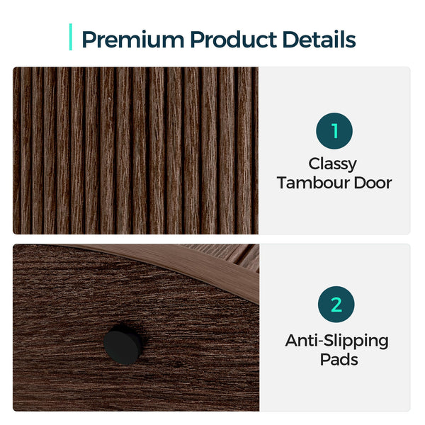 Round Fluted End Table with Sliding Tambour Door