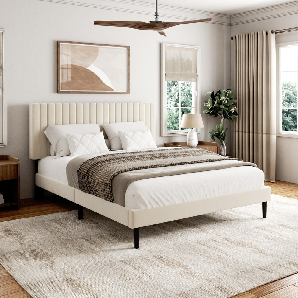 Velvet Upholstered Platform Bed Frame with Headboard