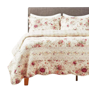 Antique Rose Full/Queen Quilt Set – Ecru