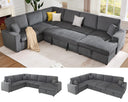 U-Shaped Sectional Sofa Bed with Storage, 6-Seater, 130"