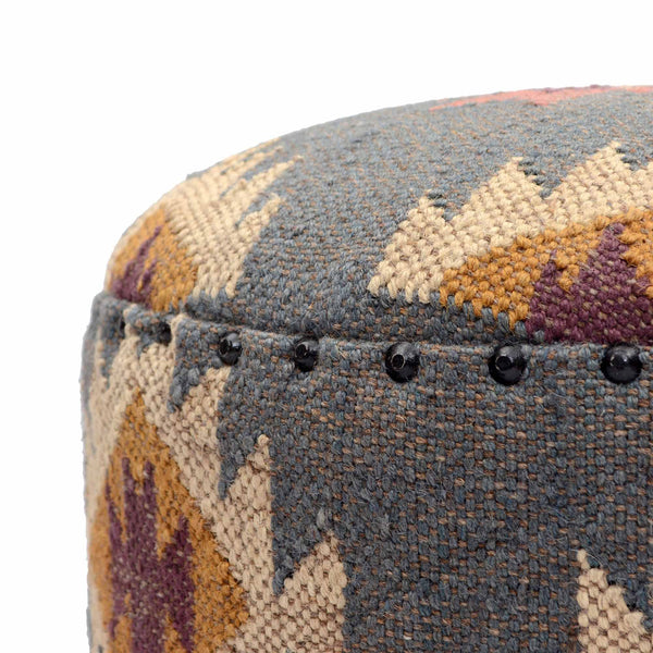 Round Jute Pouf Ottoman with Mango Wood Legs