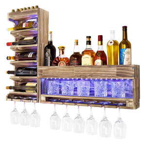 Wall Mounted Wine Rack with LED Lights — Industrial Wood Storage