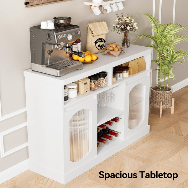 Coffee Bar Cabinet with LED Lights & Glass Doors