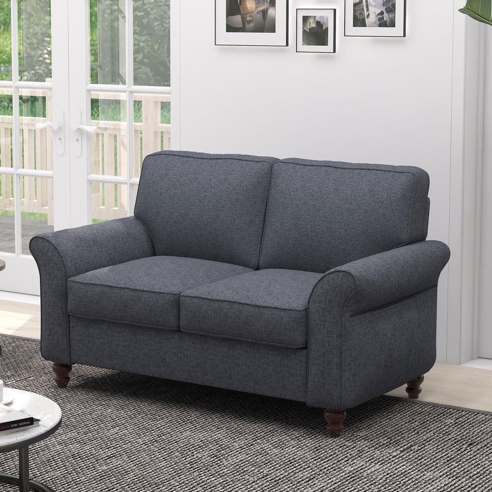 Modern Linen Loveseat Sofa – 2-Seat Upholstered Couch