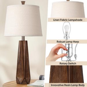 Modern Resin Table Lamps Set of 2 - 3 Color Temperature, Linen Shade, 27"