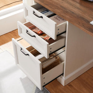 L-Shaped Executive Desk with File Cabinet and Charging Station