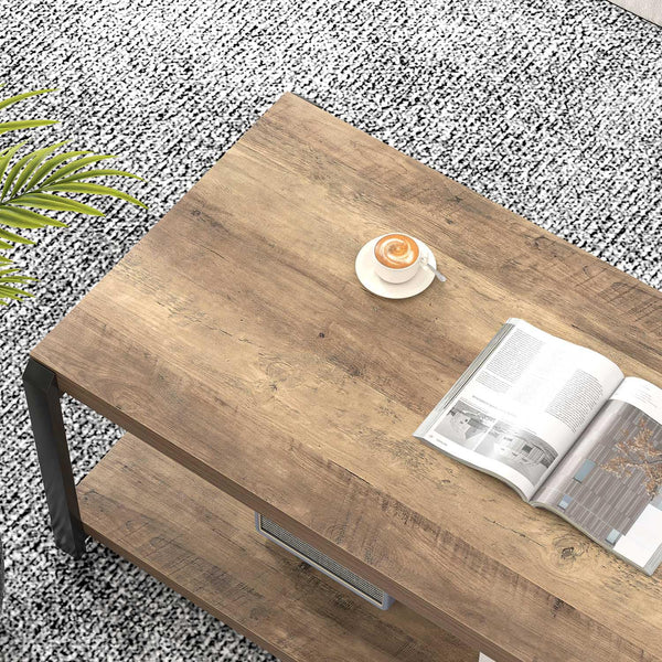 Industrial Rectangle Coffee Table with Storage Shelf